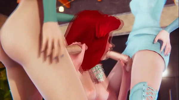 Triple Futa - Anna, Elsa and Ariel - Frozen and Little Mermaid 3D Porn