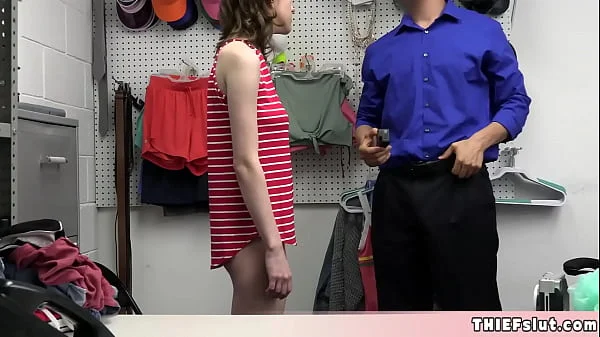 Cute brunette shoplifter blowjob